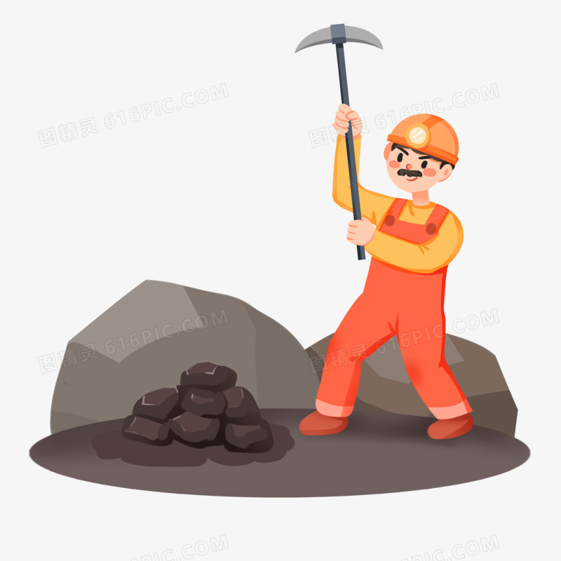 手绘卡通挖煤的工人免抠素材