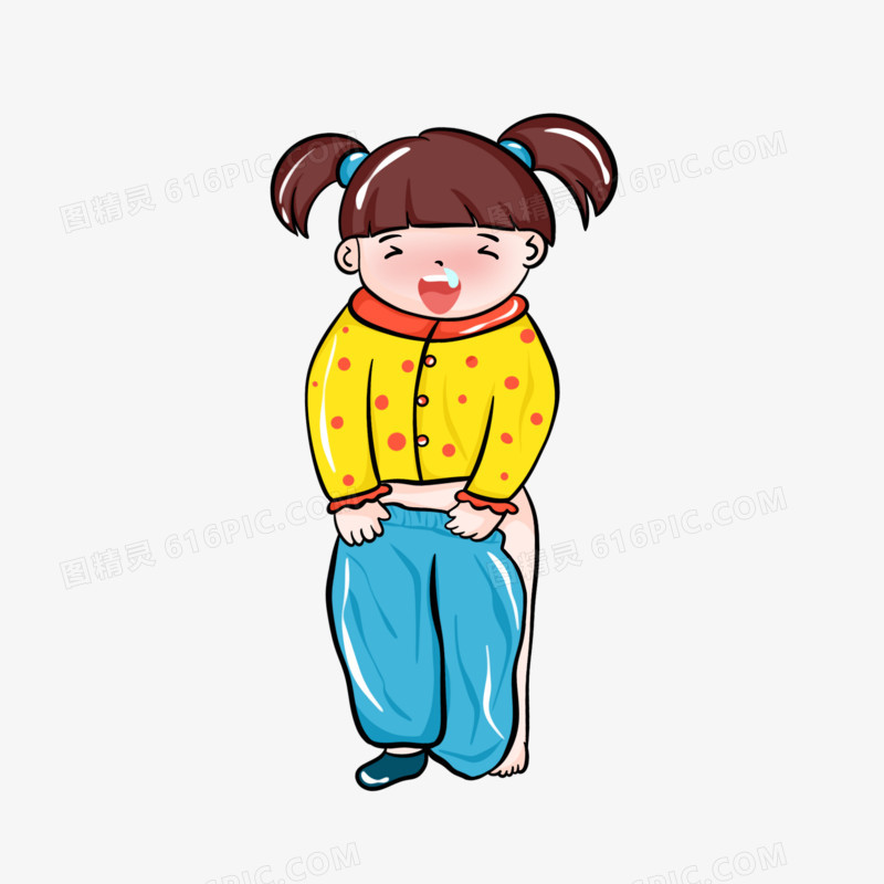 手绘卡通穿秋裤的小女孩素材