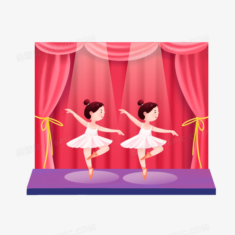 手绘芭蕾舞表演和舞台幕布元素