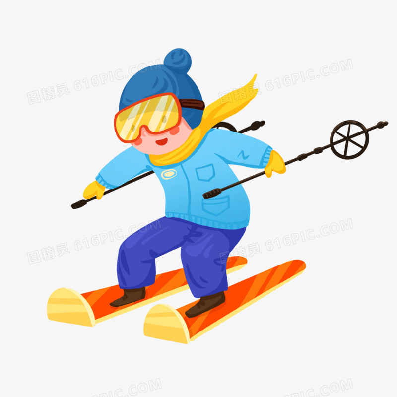 卡通冬天室外滑雪场景元素