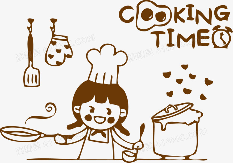 可爱矢量卡通女厨师做饭