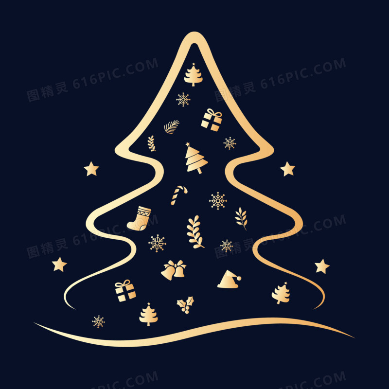 金色创意线条圣诞树装饰素材