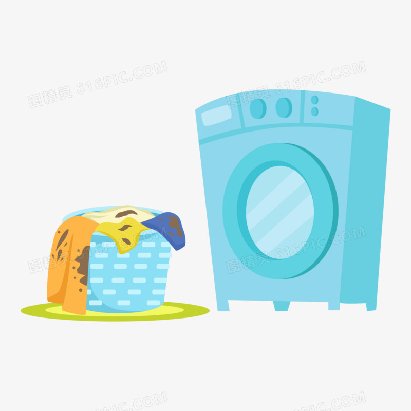 卡通矢量洗衣机待洗脏衣服素材