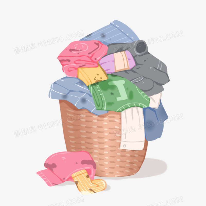 卡通手绘换洗一堆脏衣服素材