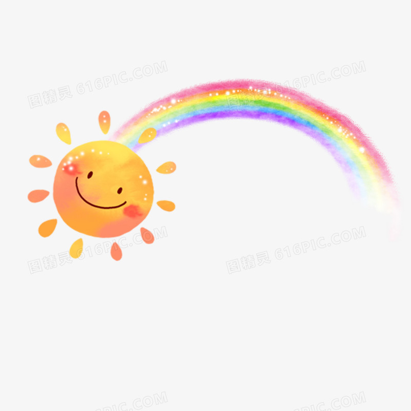 水彩手绘可爱太阳和彩虹