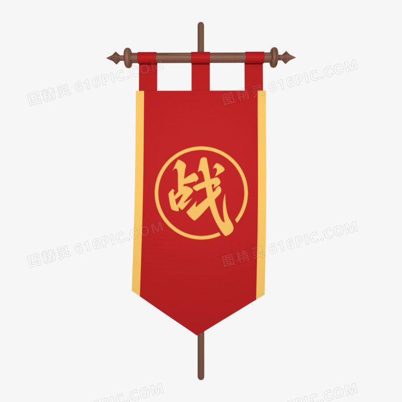 C4D红色传统中式挂旗元素