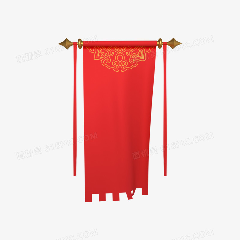 红色C4D传统旗帜元素