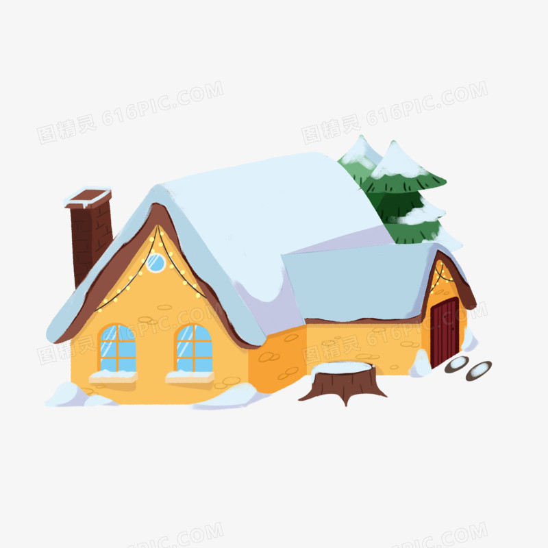 手绘冬天雪后的房子素材