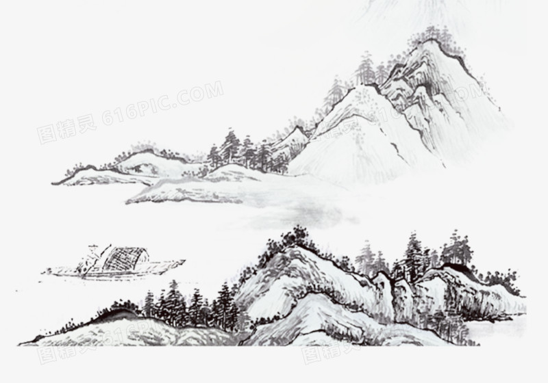 手绘山画中国风素材