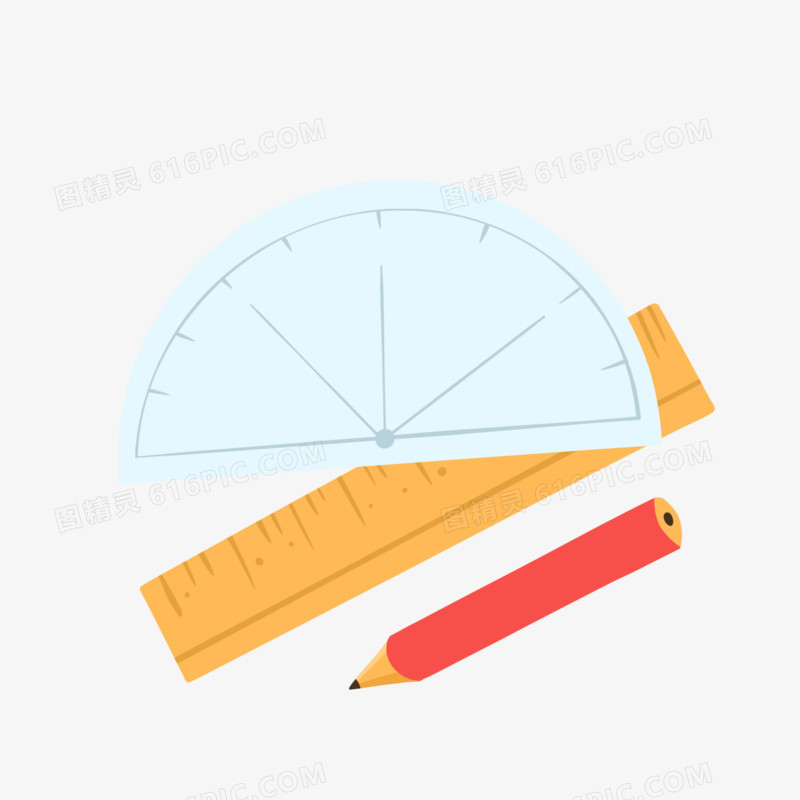 卡通手绘免抠圆规直尺素材