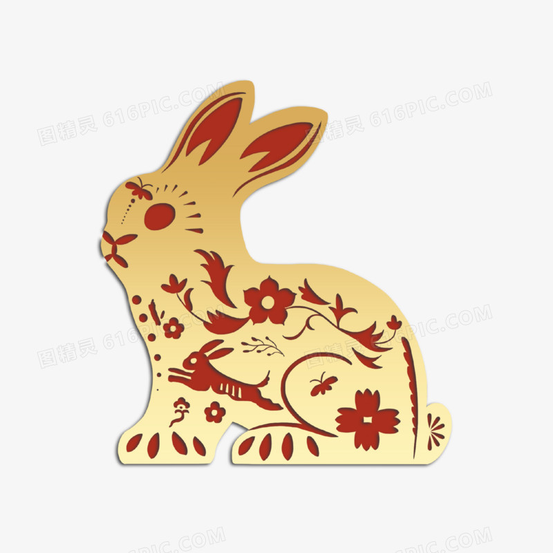 烫金新年兔年兔子装饰素材