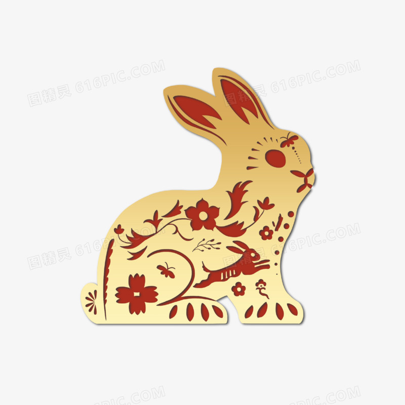 红金色春节兔年兔子素材