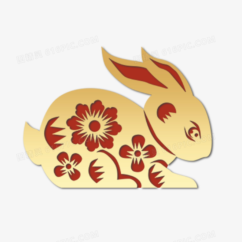 金色兔年兔子装饰精美免抠素材