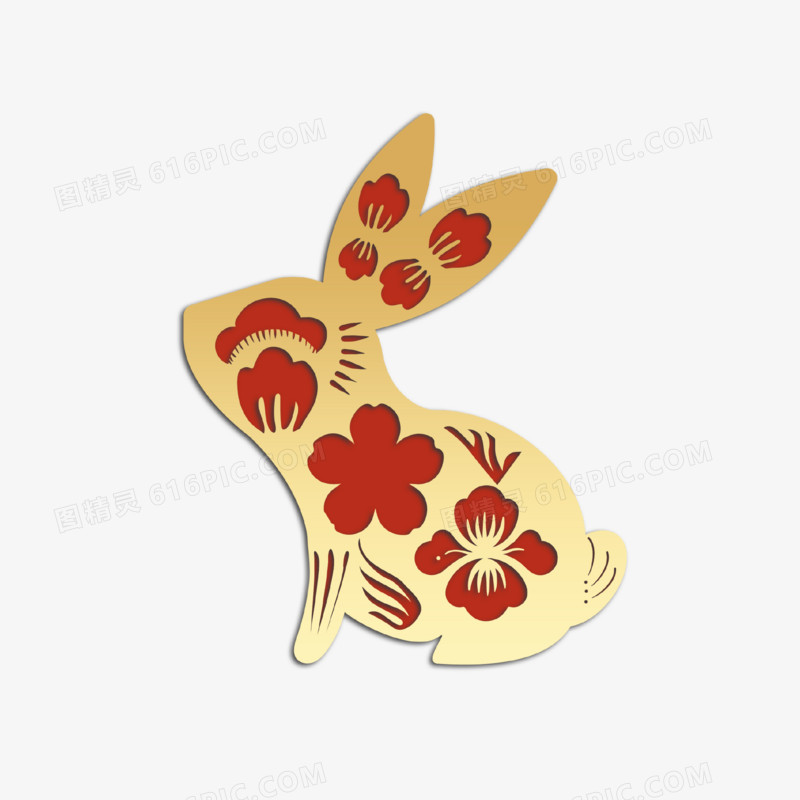 红金剪纸兔年兔子装饰素材