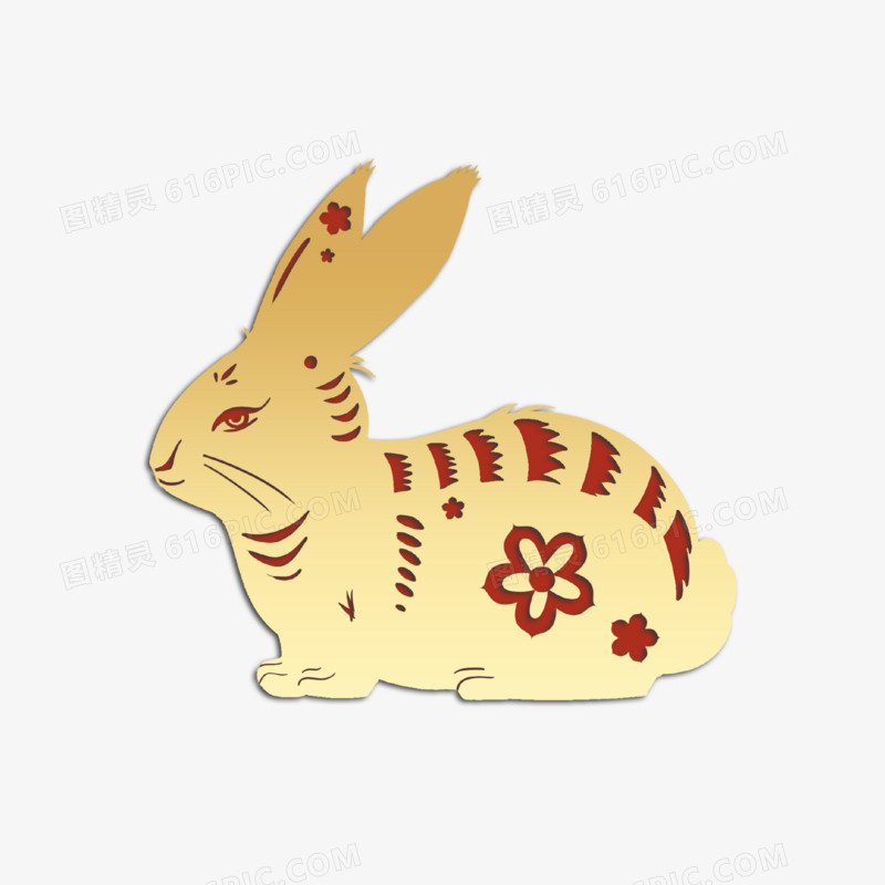 红金色春节兔子装饰免抠素材