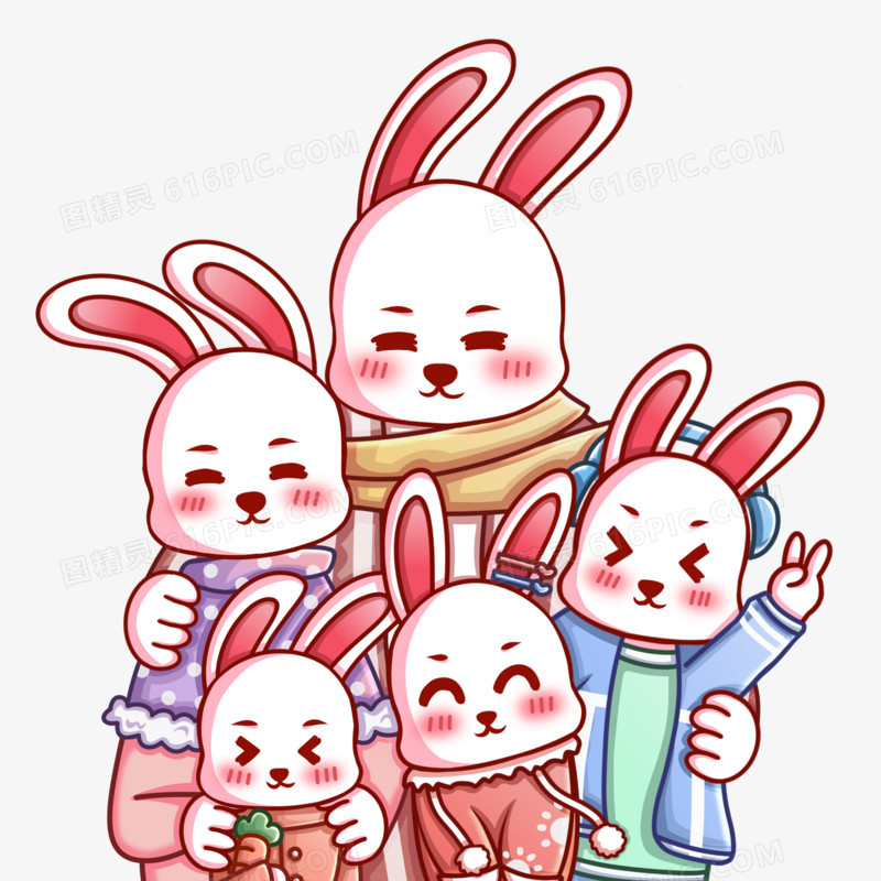 卡通手绘兔子一家人素材