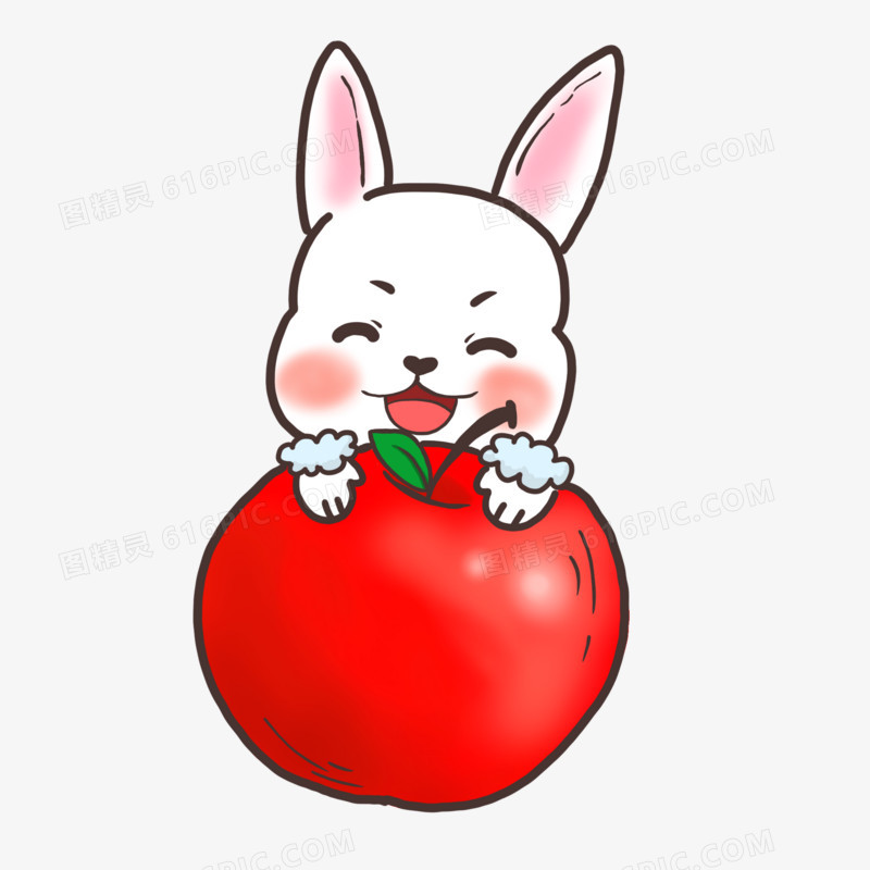 手绘一只抱着苹果的兔子素材