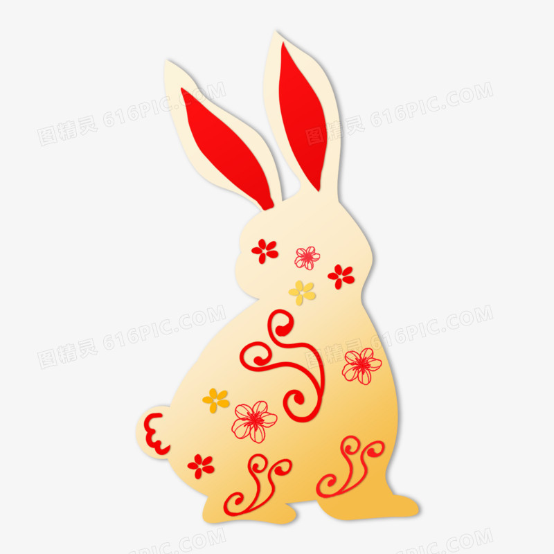 兔子剪纸风格兔元素
