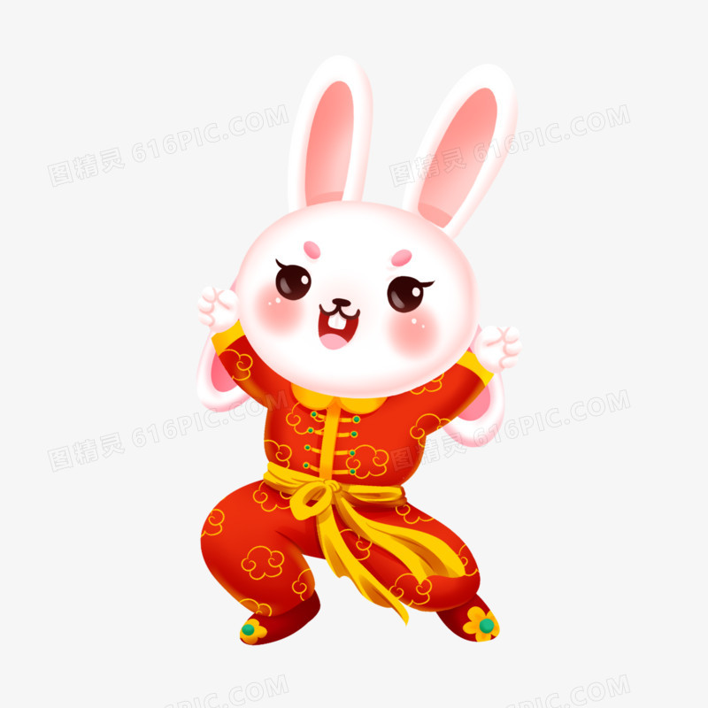 手绘插画风喜庆的兔子元素