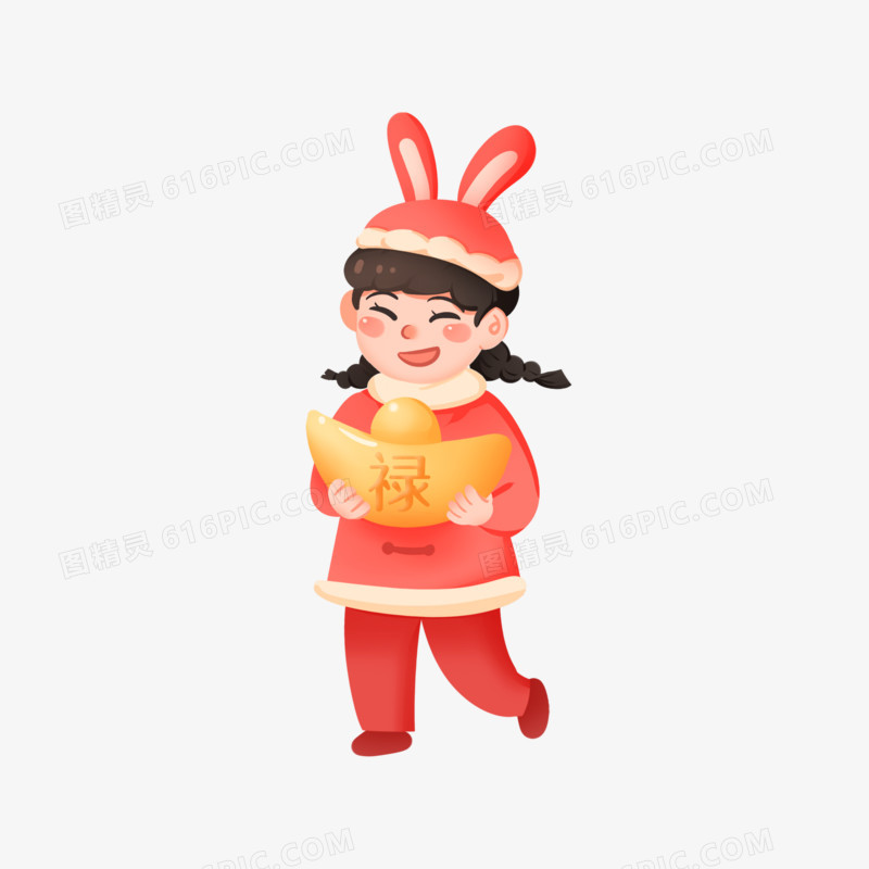 卡通手绘免抠新春女福娃素材