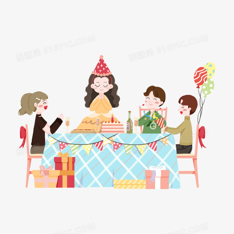 手绘妈妈过生日许愿孩子庆祝元素