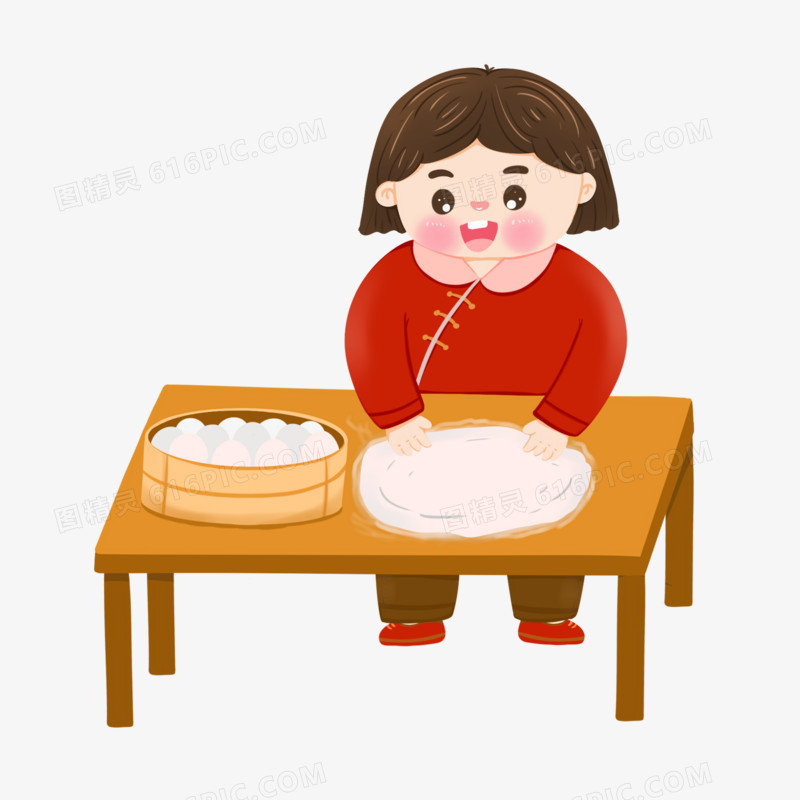 手绘插画妈妈蒸馒场景元素