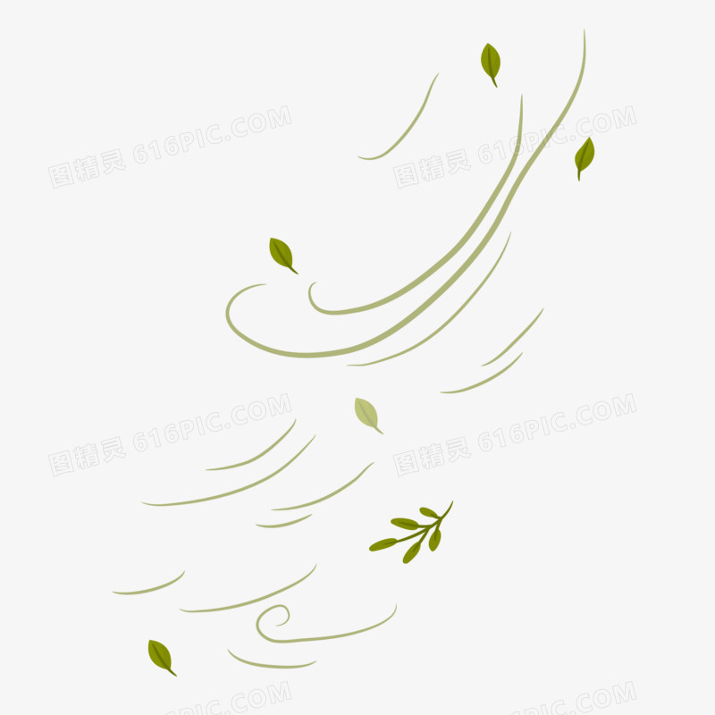 卡通创意风吹绿色树叶漂浮素材