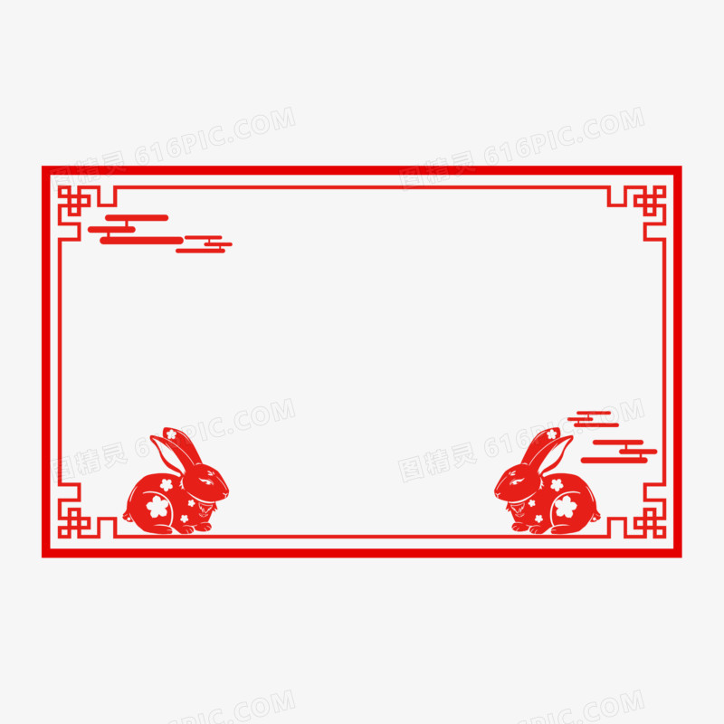 红色剪纸国风兔子边框素材