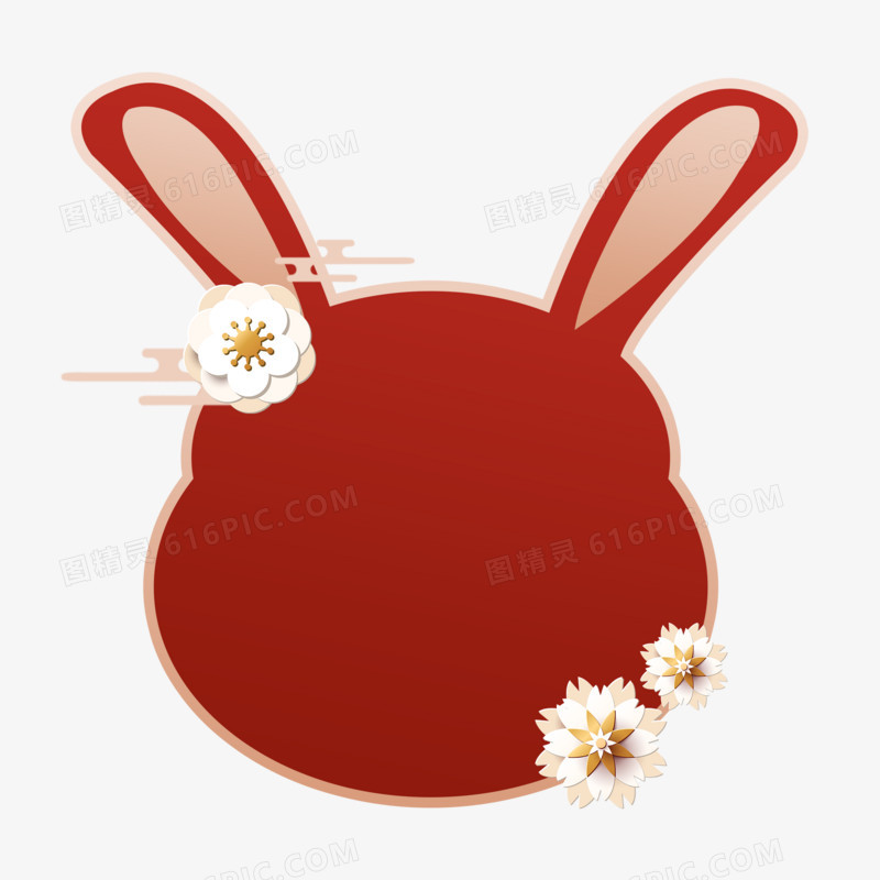 中式剪纸风兔子头像框免抠素材