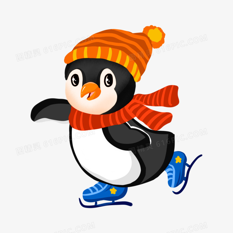 卡通滑冰的小企鹅免抠素材