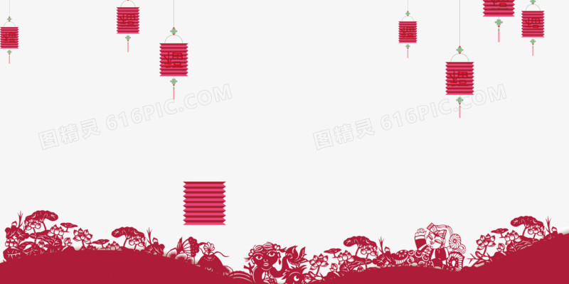 中国风红色灯笼剪纸背景装饰