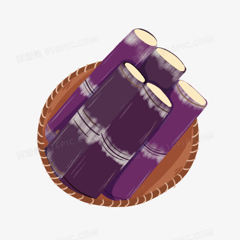 手绘装盘甘蔗紫皮甘蔗素材