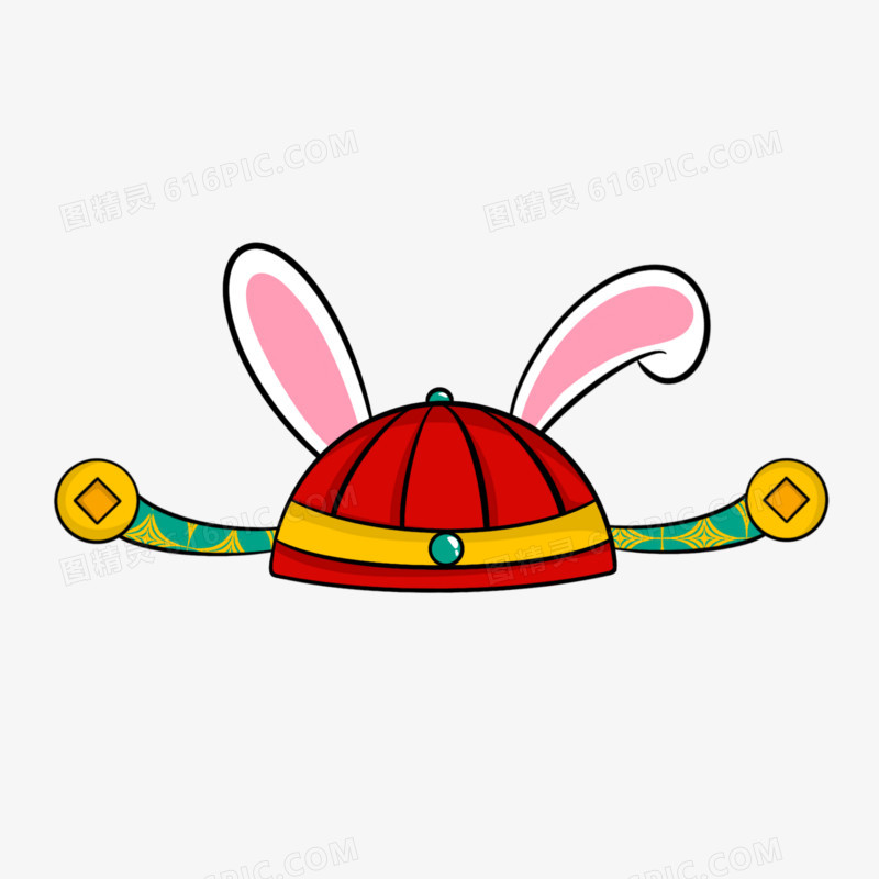 手绘中式兔头帽素材