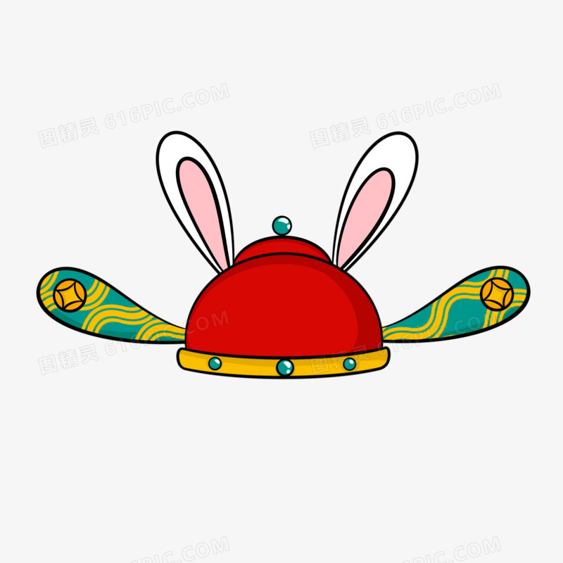 中式兔头帽子手绘素材