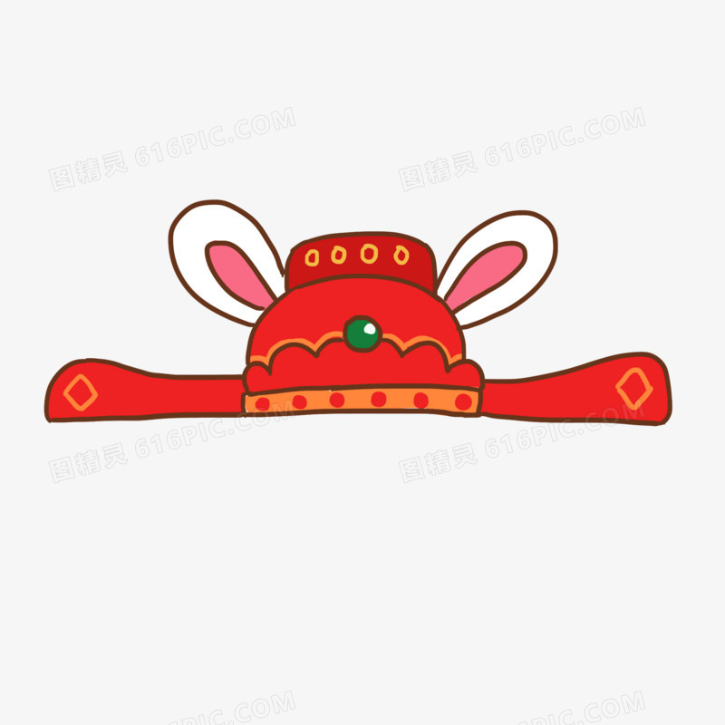 手绘卡通中式新年兔头帽免抠元素