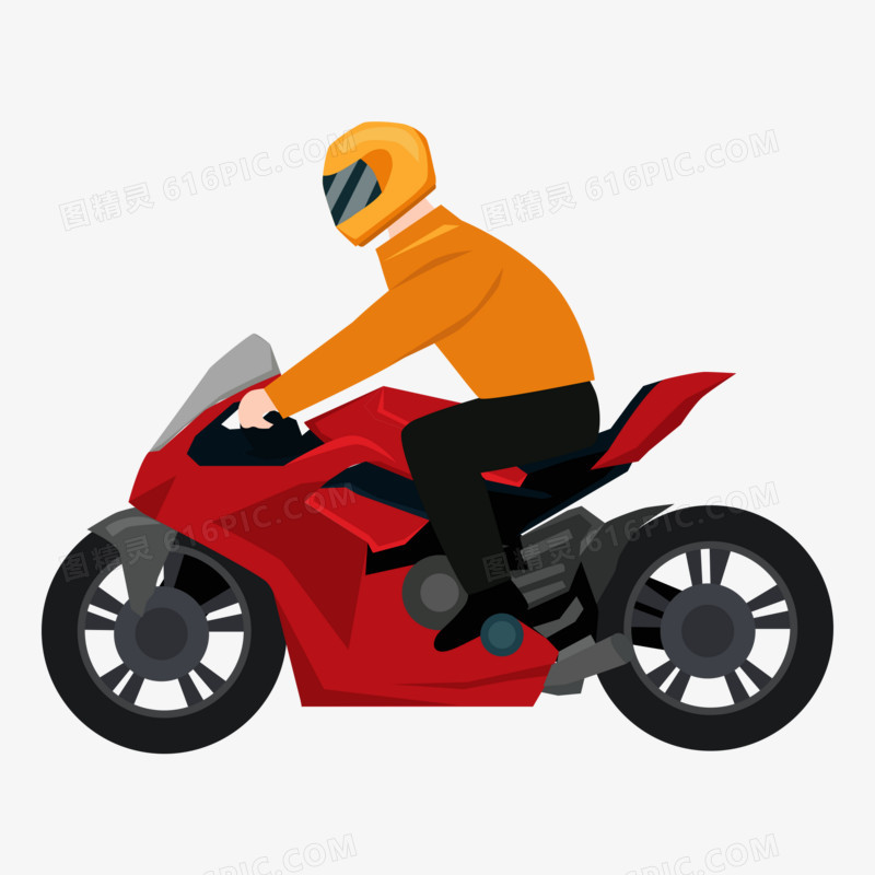 卡通扁平风骑摩托车的骑手素材