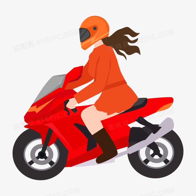 卡通矢量骑红色摩托车的女孩素材