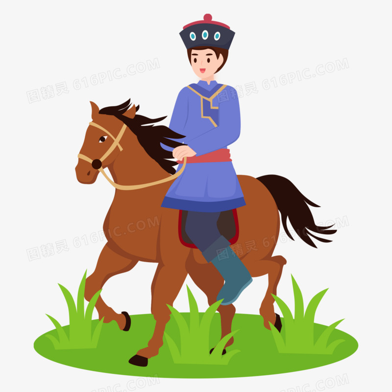 卡通矢量骑马的蒙古族人素材