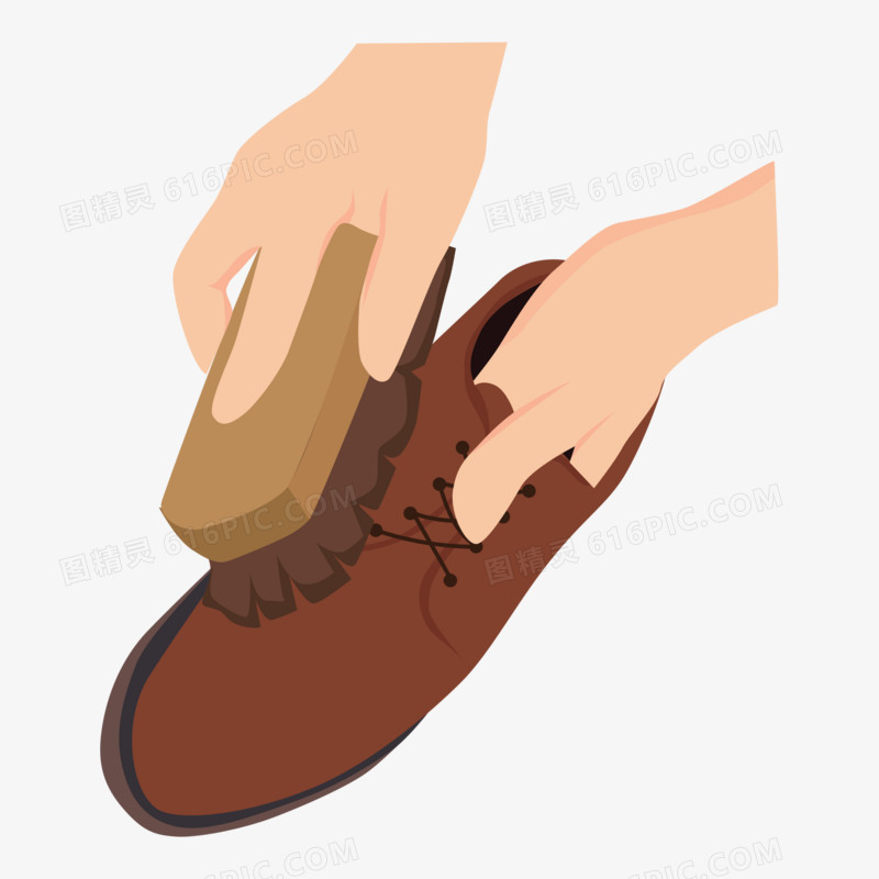 卡通矢量拿鞋刷擦皮鞋的手素材