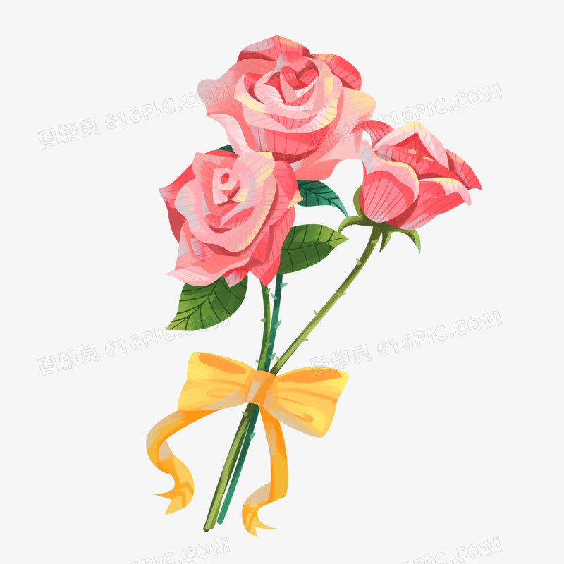 手绘唯美粉色玫瑰花素材