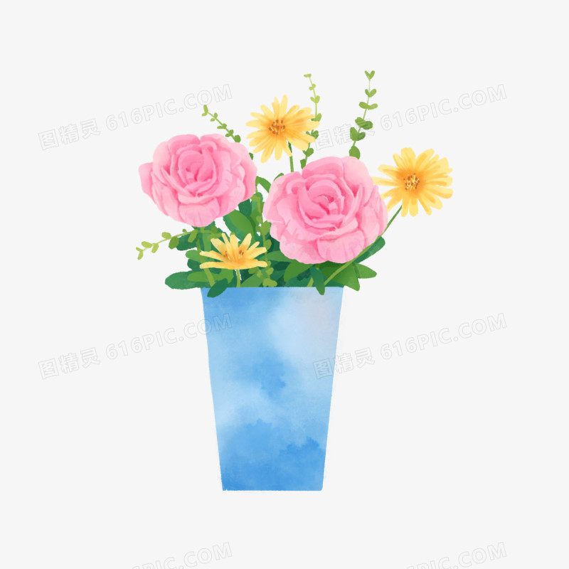 手绘水彩鲜花插花花瓶素材
