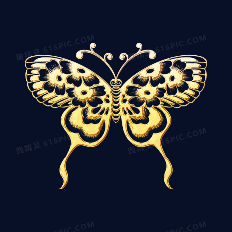 金色立体动物蝴蝶免抠素材
