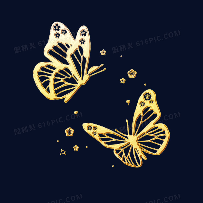 金色立体蝴蝶免抠装饰素材