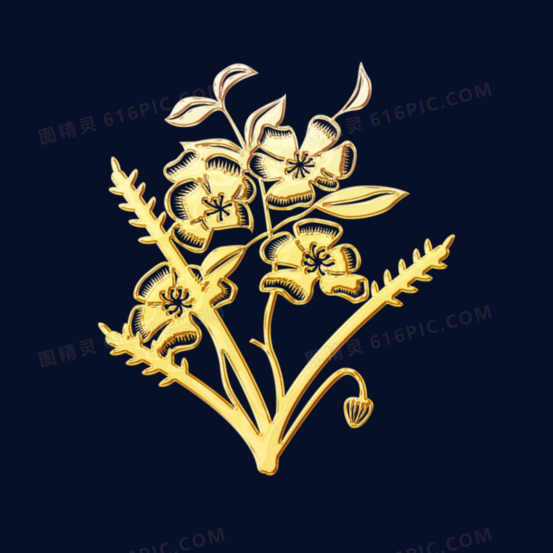 金色立体花卉植物素材