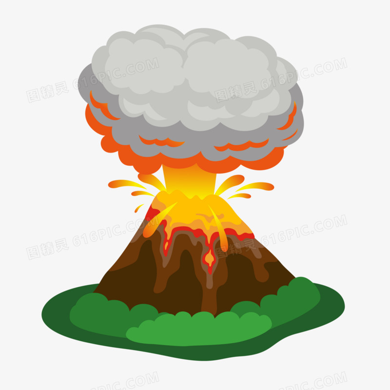 卡通矢量自然灾害火山喷发元素