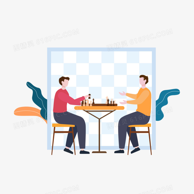 卡通两个人在下象棋免抠元素