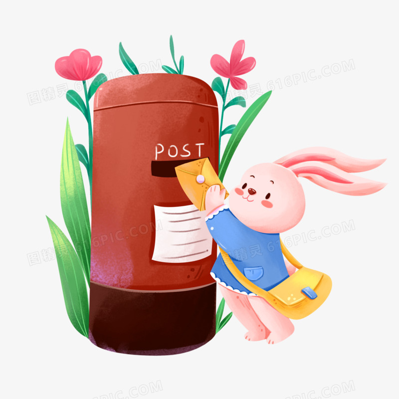 卡通小兔子邮递员将信件放进信箱素材