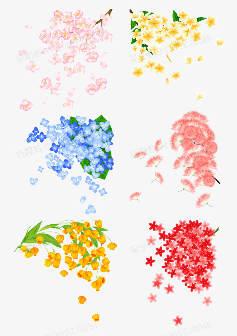一组手绘水彩花枝套图元素