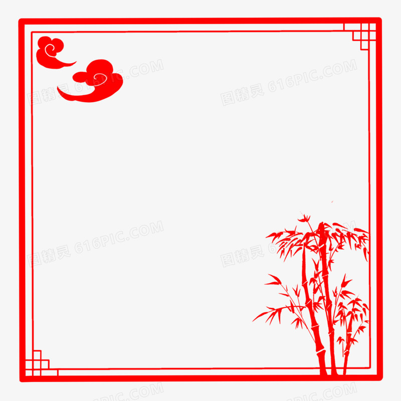 手绘红色中国风简约竹子边框素材