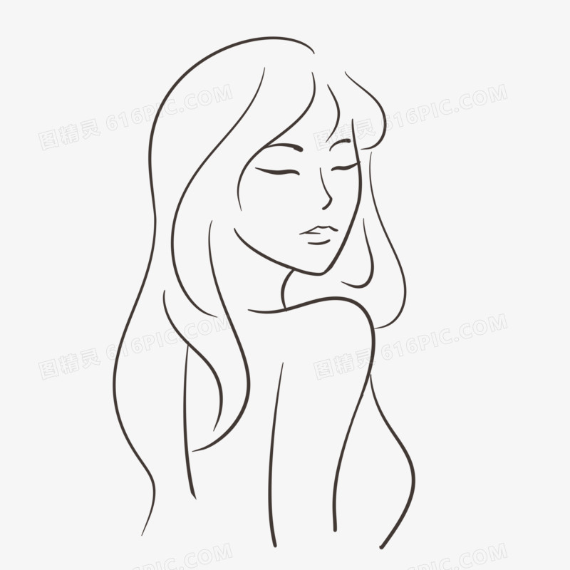 手绘线稿女性侧脸元素